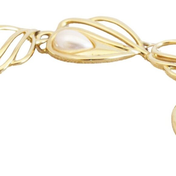 Vintage Napier Gold-Tone Bracelet With Faux Pearls & Unique Openwork Design - Picture 1 of 6